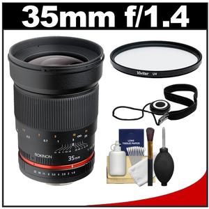 Rokinon 35mm f/1.4 Aspherical Wide Angle Manual Focus Lens (for Canon EOS Cameras) with Filter + Capkeeper + Cleaning Kit - Digital Cameras and Accessories - Hip Lens.com
