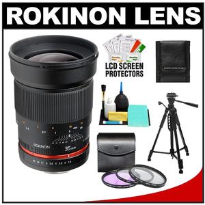 Rokinon 35mm f/1.4 Aspherical Wide Angle Manual Focus Lens (for Canon EOS Cameras) with Filters + Tripod + Cleaning Kit - Digital Cameras and Accessories - Hip Lens.com