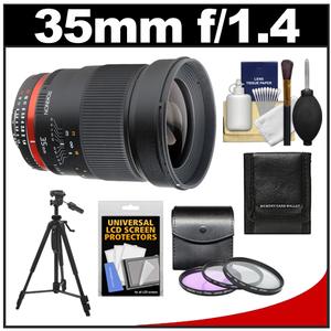 Rokinon 35mm f/1.4 Aspherical Automatic Wide Angle Manual Focus Lens (for Nikon Cameras) with Filters + Tripod + Cleaning Kit - Digital Cameras and Accessories - Hip Lens.com
