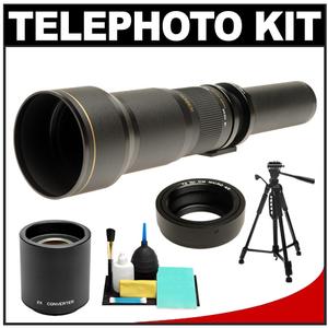 Rokinon 650-1300mm f/8-16 Telephoto Lens (Black) & 2x Teleconverter with Tripod + Cleaning Kit for Olympus Pen & Panasonic Micro 4/3 Digital SLR Cameras - Digital Cameras and Accessories - Hip Lens.com