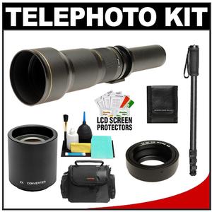 Rokinon 650-1300mm f/8-16 Telephoto Lens (Black) & 2x Teleconverter with Case + Monopod + Kit for Olympus Pen & Panasonic Micro 4/3 Digital SLR Cameras - Digital Cameras and Accessories - Hip Lens.com