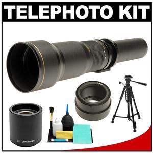 Rokinon 650-1300mm f/8-16 Telephoto Lens (Black) & 2x Teleconverter with Tripod + Cleaning Kit for Sony Alpha NEX Digital Cameras - Digital Cameras and Accessories - Hip Lens.com