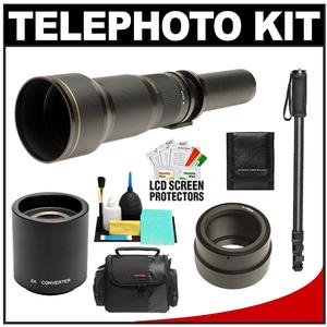 Rokinon 650-1300mm f/8-16 Telephoto Lens (Black) & 2x Teleconverter with Case + Monopod + Accessory Kit for Sony Alpha NEX Digital Cameras - Digital Cameras and Accessories - Hip Lens.com