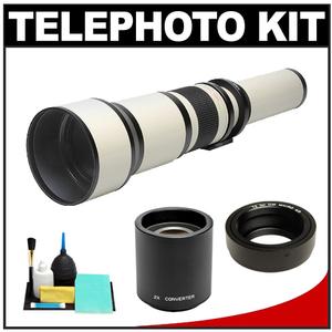 Rokinon 650-1300mm f/8-16 Telephoto Lens (White) & 2x Teleconverter with Cleaning Kit for Olympus Pen & Panasonic Micro 4/3 Digital SLR Cameras - Digital Cameras and Accessories - Hip Lens.com