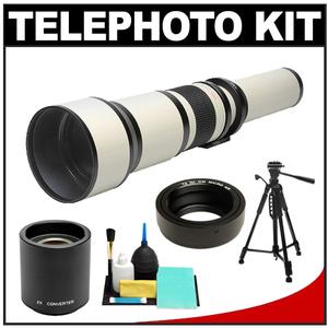 Rokinon 650-1300mm f/8-16 Telephoto Lens (White) & 2x Teleconverter with Tripod + Cleaning Kit for Olympus Pen & Panasonic Micro 4/3 Digital SLR Cameras - Digital Cameras and Accessories - Hip Lens.com