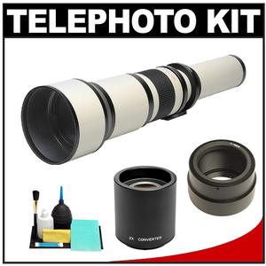 Rokinon 650-1300mm f/8-16 Telephoto Lens (White) & 2x Teleconverter with Cleaning Kit for Sony Alpha NEX Digital Cameras - Digital Cameras and Accessories - Hip Lens.com