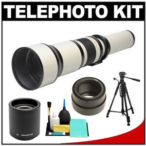 Rokinon 650-1300mm f/8-16 Telephoto Lens (White) & 2x Teleconverter with Tripod + Cleaning Kit for Sony Alpha NEX Digital Cameras - Digital Cameras and Accessories - Hip Lens.com