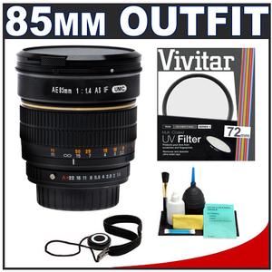 Rokinon 85mm f/1.4 Manual Focus Aspherical  Automatic Lens (for Nikon Cameras) with UV Filter + Cleaning Kit - Digital Cameras and Accessories - Hip Lens.com