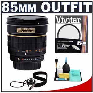 Rokinon 85mm f/1.4 Manual Focus Aspherical Lens (for Canon EOS Cameras) with UV Filter + Cleaning Kit - Digital Cameras and Accessories - Hip Lens.com