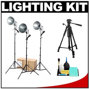 RPS Studio 3 Light Photoflood  Reflector & Stands Studio Kit (RS-4003) with Tripod + Cleaning Kit - Digital Cameras and Accessories - Hip Lens.com