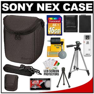 Sony LCS-BBF Soft Digital Camera Case for NEX Digital Cameras (Black) with NP-FW50 Battery + 16GB SD Card + Tripod + Accessory Kit - Digital Cameras and Accessories - Hip Lens.com