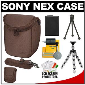 Sony LCS-BBF Soft Digital Camera Case for NEX Digital Cameras (Brown) with NP-FW50 Battery + GP-22 Gripster Tripod + Accessory Kit - Digital Cameras and Accessories - Hip Lens.com