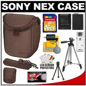 Sony LCS-BBF Soft Digital Camera Case for NEX Digital Cameras (Brown) with NP-FW50 Battery + 16GB SD Card + Tripod + Accessory Kit - Digital Cameras and Accessories - Hip Lens.com
