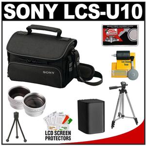 Sony LCS-U10 Small Carrying Case for Handycam  Cyber-Shot  NEX Digital Camera (Black) with Wide & Telephoto Lens + Battery + Tripod + Accessory Kit - Digital Cameras and Accessories - Hip Lens.com