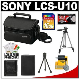 Sony LCS-U10 Small Carrying Case for Handycam  Cyber-Shot  NEX Digital Camera (Black) with 16GB Card + Battery + Tripod + Accessory Kit - Digital Cameras and Accessories - Hip Lens.com