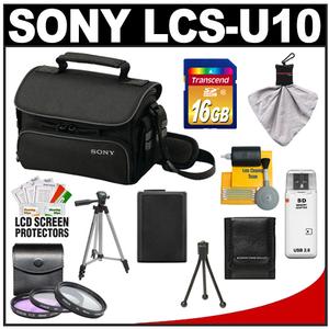 Sony LCS-U10 Small Carrying Case for Handycam  Cyber-Shot  NEX Digital Camera (Black) with 16GB Card + Battery + Filters + Tripod + Accessory Kit - Digital Cameras and Accessories - Hip Lens.com