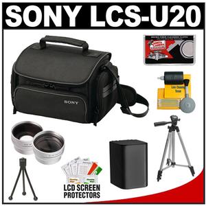 Sony LCS-U20 Medium Carrying Case for Handycam  Cyber-Shot  NEX Digital Camera (Black) with Wide & Telephoto Lens + Battery + Tripod + Accessory Kit - Digital Cameras and Accessories - Hip Lens.com