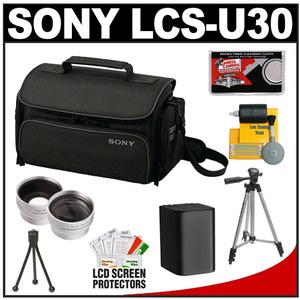 Sony LCS-U30 Large Carrying Case for Handycam  Cyber-Shot  NEX Digital Camera (Black) with Wide & Telephoto Lens + Battery + Tripod + Accessory Kit - Digital Cameras and Accessories - Hip Lens.com