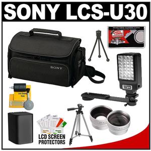 Sony LCS-U30 Large Carrying Case for Handycam  Cyber-Shot  NEX Digital Camera (Black) with Wide & Telephoto Lens + LED Light + Battery + Case + Tripod + Accesso - Digital Cameras and Accessories - Hip Lens.com