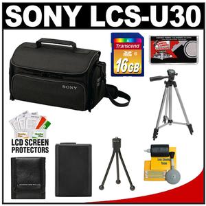 Sony LCS-U30 Large Carrying Case for Handycam  Cyber-Shot  NEX Digital Camera (Black) with 16GB Card + Battery + Tripod + Accessory Kit - Digital Cameras and Accessories - Hip Lens.com