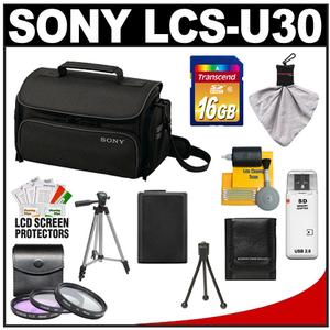 Sony LCS-U30 Large Carrying Case for Handycam  Cyber-Shot  NEX Digital Camera (Black) with 16GB Card + Battery + Filters + Tripod + Accessory Kit - Digital Cameras and Accessories - Hip Lens.com