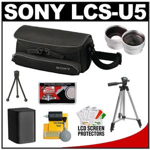 Sony LCS-U5 Carrying Case for Handycam Camcorders (Black) with Wide & Telephoto Lens + Battery + Tripod + Accessory Kit - Digital Cameras and Accessories - Hip Lens.com