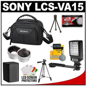 Sony LCS-VA15 Carrying Case for Handycam Camcorders (Black) with Wide & Telephoto Lens + LED Light + Battery + Case + Tripod + Accessory Kit - Digital Cameras and Accessories - Hip Lens.com