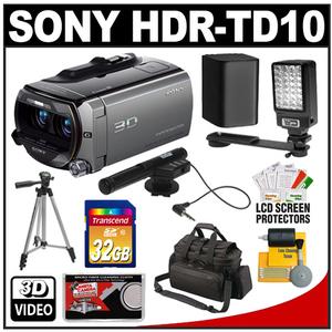 Sony Handycam HDR-TD10 3D 1080p HD 64GB Digital Video Camera Camcorder with Sony Case + 32GB Card + Video Light + Microphone + Battery + Tripod + Accessory Kit - Digital Cameras and Accessories - Hip Lens.com