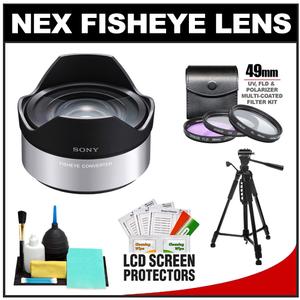 Sony VCL-ECF1 .62x Fisheye Converter Lens for Alpha NEX E-Mount 16mm f/2.8 Lens with Tripod + 3 UV/FLD/PL Filters + Accessory Kit - Digital Cameras and Accessories - Hip Lens.com
