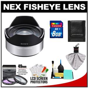Sony VCL-ECF1 .62x Fisheye Converter Lens for Alpha NEX E-Mount 16mm f/2.8 Lens with 8GB Card + 3 UV/FLD/PL Filters + Accessory Kit - Digital Cameras and Accessories - Hip Lens.com