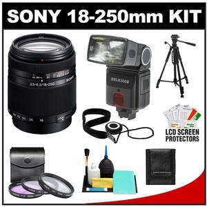 Sony Alpha DT 18-250mm f/3.5-6.3 Zoom Lens with DSLR300S Flash + Tripod + 3 (UV/FLD/CPL) Filter Set + Cleaning & Accessory Kit - Digital Cameras and Accessories - Hip Lens.com