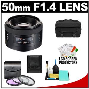 Sony Alpha 50mm f/1.4 Lens with 3 (UV/FLD/CPL) Filter Set + Case + Cleaning Accessory Kit - Digital Cameras and Accessories - Hip Lens.com