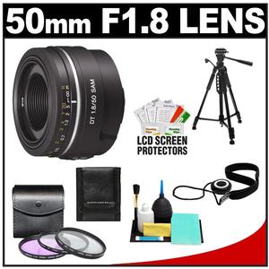 Sony Alpha 50mm f/1.8 DT SAM Lens with 3 (UV/FLD/CPL) Filter Set + Tripod + Cleaning Accessory Kit - Digital Cameras and Accessories - Hip Lens.com