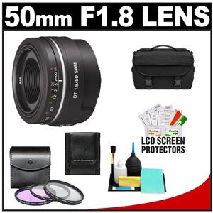 Sony Alpha 50mm f/1.8 DT SAM Lens with 3 (UV/FLD/CPL) Filter Set + Case + Cleaning Accessory Kit - Digital Cameras and Accessories - Hip Lens.com