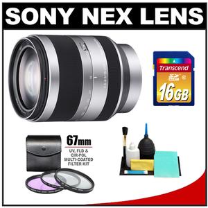Sony Alpha NEX E-Mount E 18-200mm f/3.5-6.3 OSS Zoom Lens with 16GB SD Card + 3 UV/FLD/CPL Filters + Cleaning Kit - Digital Cameras and Accessories - Hip Lens.com