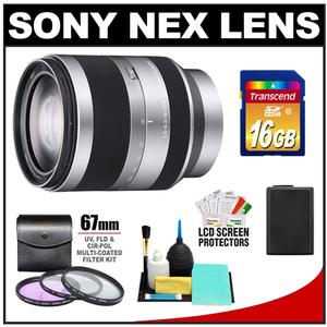 Sony Alpha NEX E-Mount E 18-200mm f/3.5-6.3 OSS Zoom Lens with 16GB SD Card + NP-FW50 Battery + 3 UV/FLD/CPL Filters + Accessory Kit - Digital Cameras and Accessories - Hip Lens.com