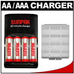 Sunpak PicturesPlus (4) 2650mAh AA NiMH Batteries & 60 Minute Charger with Precision Design AA Battery Case - Digital Cameras and Accessories - Hip Lens.com
