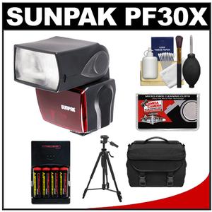 Sunpak PF30X Electronic Flash Unit (for Nikon i-TTL) with (4) AA Batteries & Charger + Tripod + Case + Accessory Kit - Digital Cameras and Accessories - Hip Lens.com