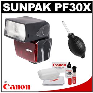 Sunpak PF30X / DigiFlash 2800 Electronic Flash Unit (for Canon EOS E-TTL II) with Hurricane Blower + Canon Cleaning Kit - Digital Cameras and Accessories - Hip Lens.com