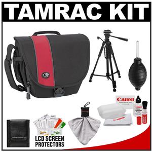 Tamrac 3442 Rally 2 Digital SLR Camera Case (Black/Red) with Deluxe Photo/Video Tripod + Canon Cleaning Kit - Digital Cameras and Accessories - Hip Lens.com