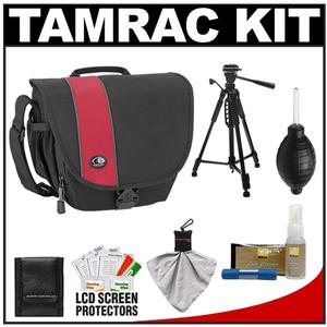Tamrac 3442 Rally 2 Digital SLR Camera Case (Black/Red) with Deluxe Photo/Video Tripod + Nikon Cleaning Kit - Digital Cameras and Accessories - Hip Lens.com