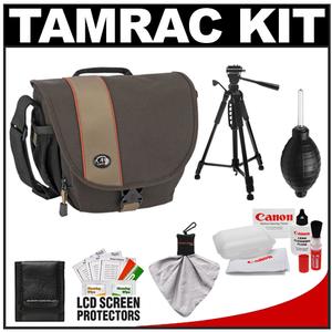 Tamrac 3442 Rally 2 Digital SLR Camera Case (Brown/Tan) with Deluxe Photo/Video Tripod + Canon Cleaning Kit - Digital Cameras and Accessories - Hip Lens.com
