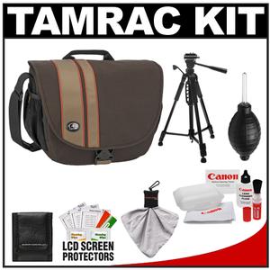 Tamrac 3445 Rally 5 Camera/Netbook/iPad Bag (Brown/Tan) with Deluxe Photo/Video Tripod + Canon Cleaning Kit - Digital Cameras and Accessories - Hip Lens.com
