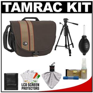 Tamrac 3445 Rally 5 Camera/Netbook/iPad Bag (Brown/Tan) with Deluxe Photo/Video Tripod + Nikon Cleaning Kit - Digital Cameras and Accessories - Hip Lens.com