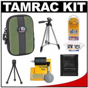 Tamrac 3812 Neoprene Neo's Digital Camera Case with LCD Protection Panel (Green) with Tripod + Cleaning Kit + Accessory Kit - Digital Cameras and Accessories - Hip Lens.com