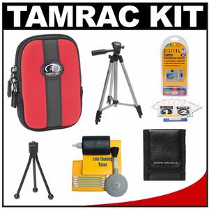 Tamrac 3812 Neoprene Neo's Digital Camera Case with LCD Protection Panel (Red) with Tripod + Cleaning Kit + Accessory Kit - Digital Cameras and Accessories - Hip Lens.com