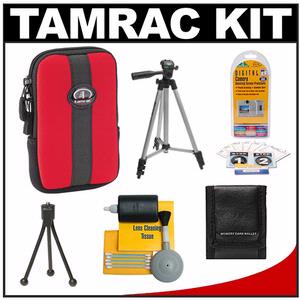 Tamrac 3814 Neoprene Neo's Digital Camera Case With LCD Protection Panel (Red) with Tripod + Cleaning Kit + Accessory Kit - Digital Cameras and Accessories - Hip Lens.com