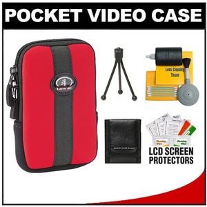 Tamrac 3814 Neoprene Neo's Digital Camera Case With LCD Protection Panel (Red) with Tripod + Cleaning Accessory Kit - Digital Cameras and Accessories - Hip Lens.com