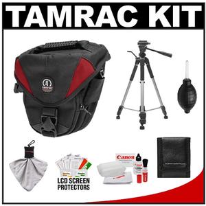 Tamrac 5514 Adventure Zoom 4 Digital SLR Camera Bag Holster Case (Red) with Deluxe Photo/Video Tripod + Canon Cleaning Kit - Digital Cameras and Accessories - Hip Lens.com