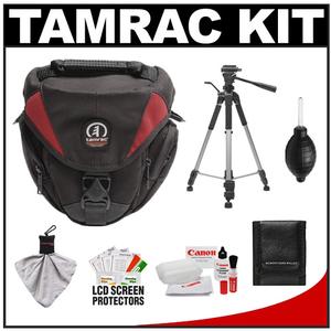 Tamrac 5515 Adventure Zoom 5 Digital SLR Camera Bag Holster Case (Red) with Deluxe Photo/Video Tripod + Canon Cleaning Kit - Digital Cameras and Accessories - Hip Lens.com